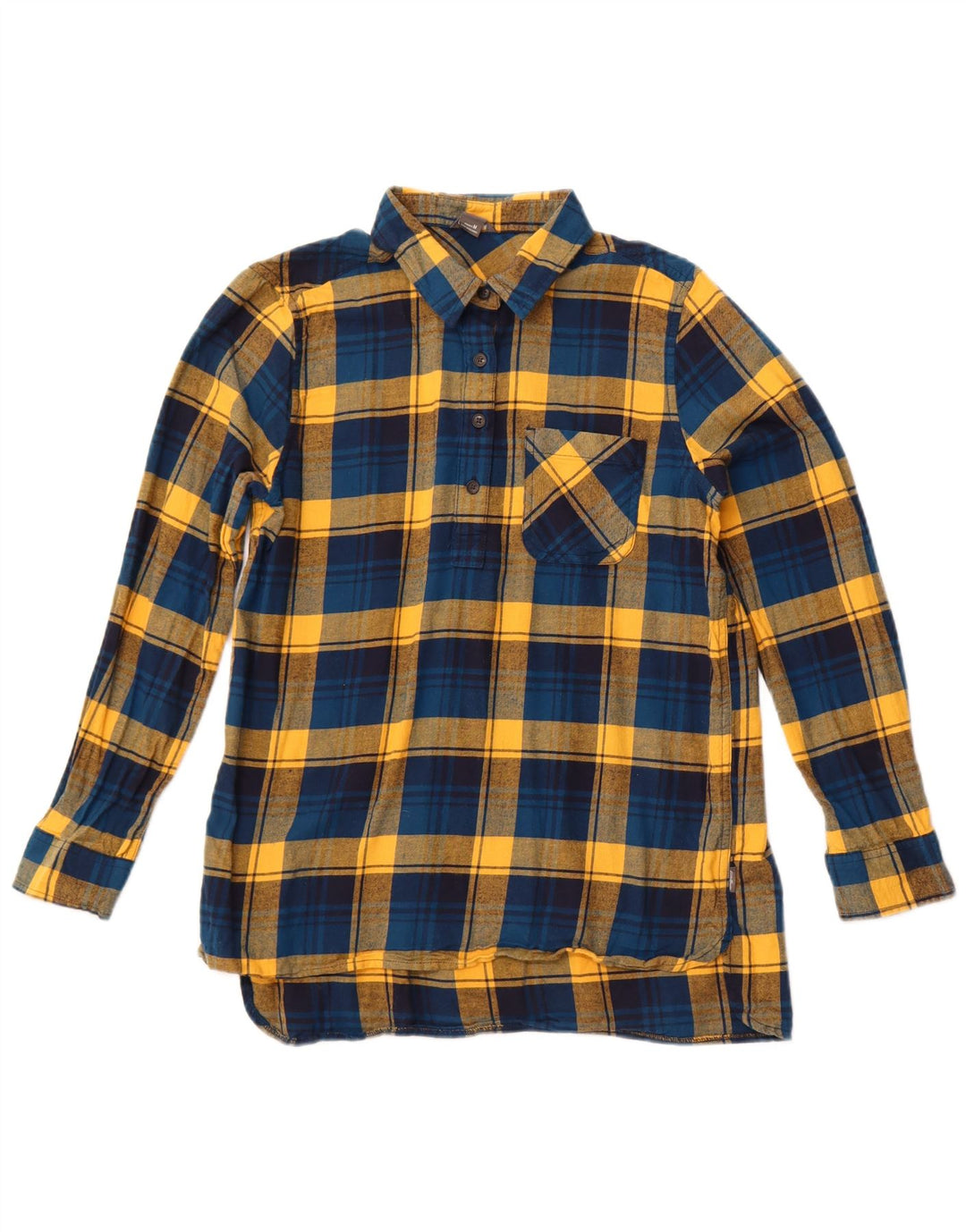 EDDIE BAUER Damen Pullover Flanellhemd UK 12 Mittelblau karierte Baumwolle