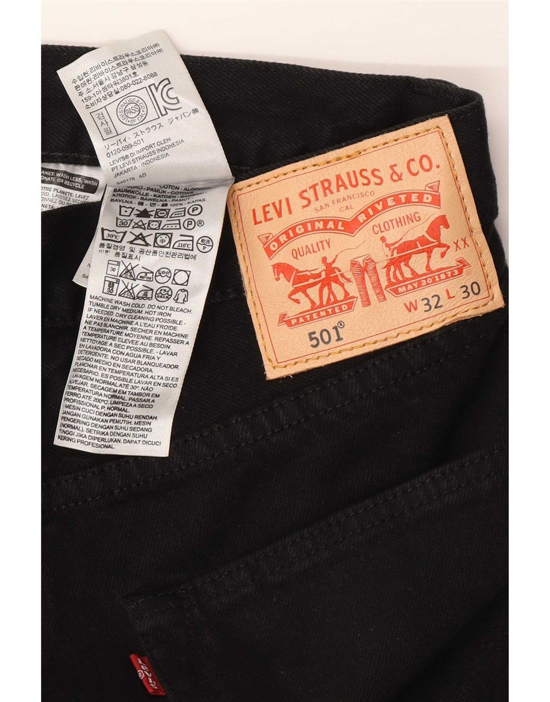 Levi's Herren 501 Straight Jeans W32 L30 schwarze Baumwolle