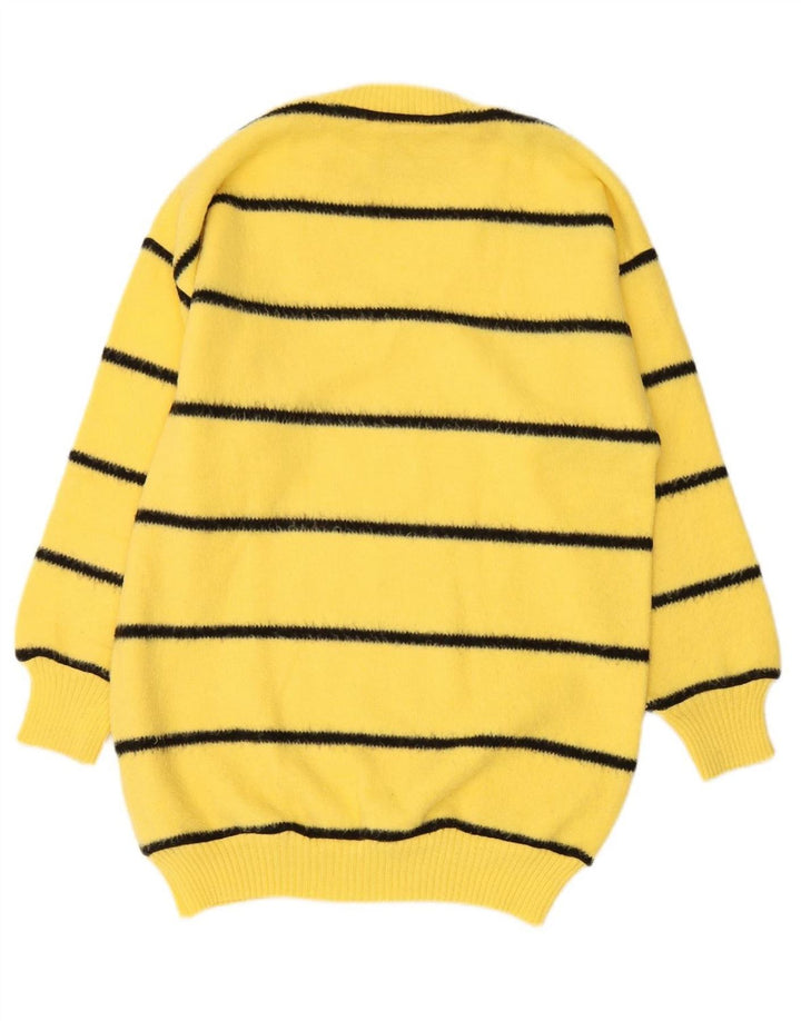 VINTAGE Womens Longline V-Neck Jumper Sweater IT 42 Medium Yellow Striped