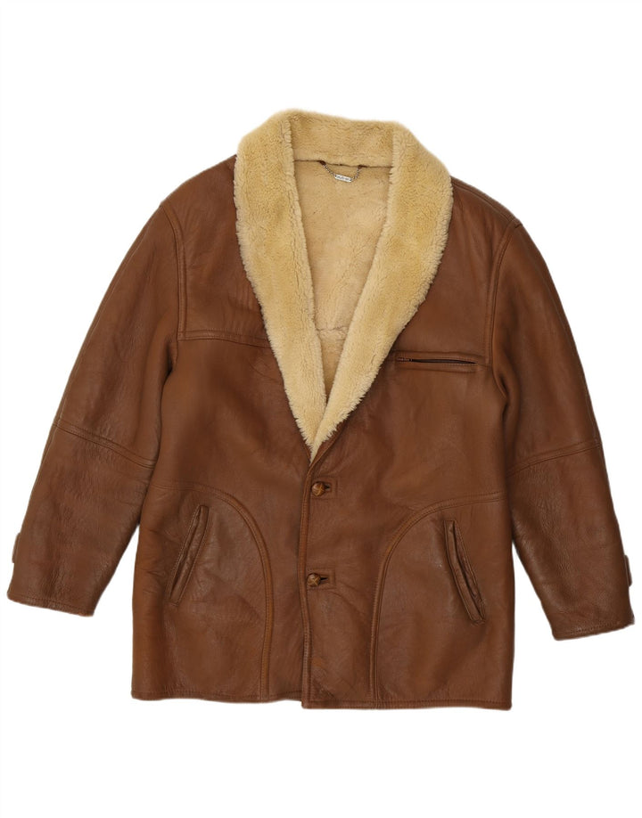 Mabrun Herren Shearling Jacke IT 48 Mittelbraunes Colourblock-Leder