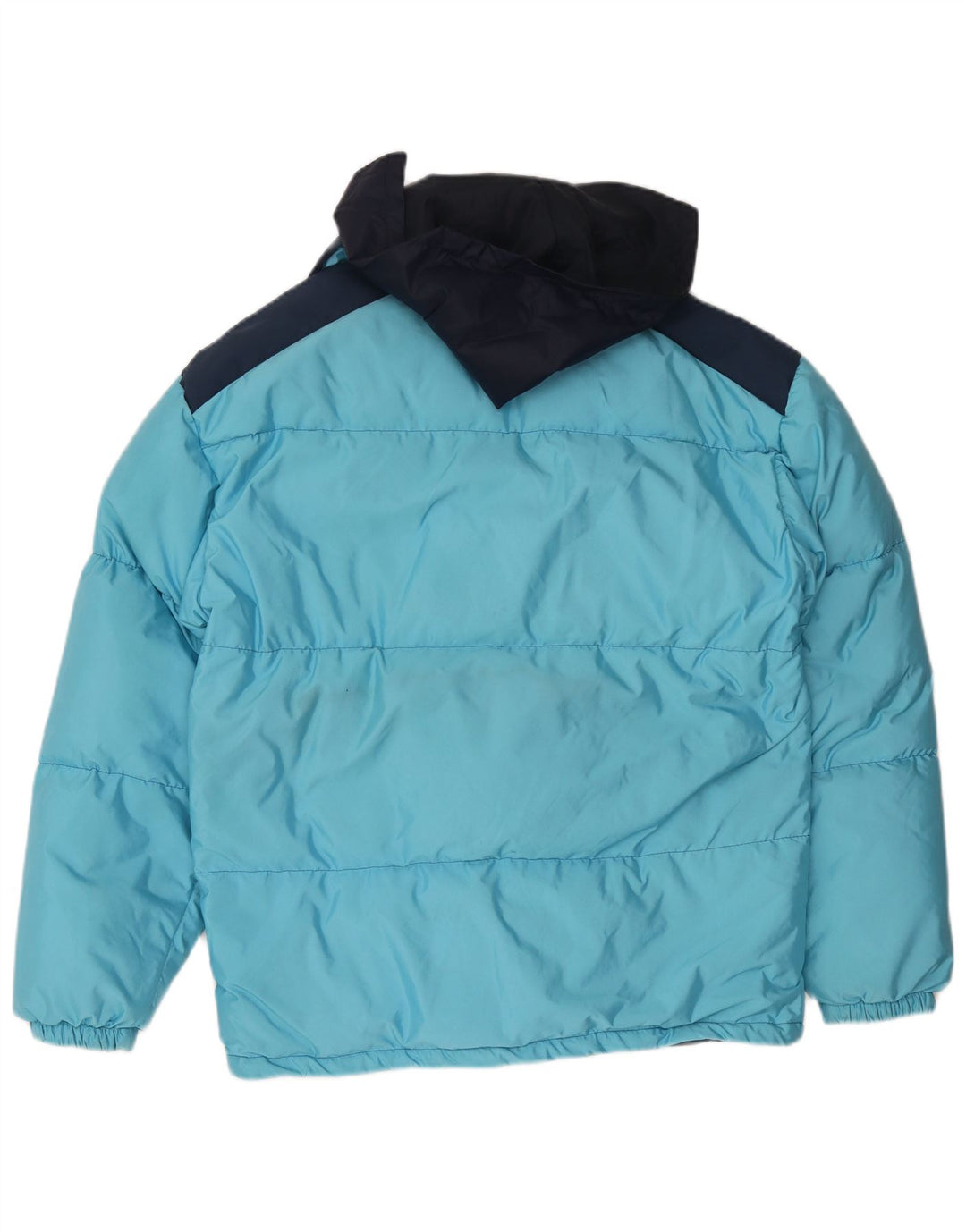 Wattierte Vintage-Jacke für Herren mit Kapuze, IT 48, mittelblaues Colourblock-Polyamid