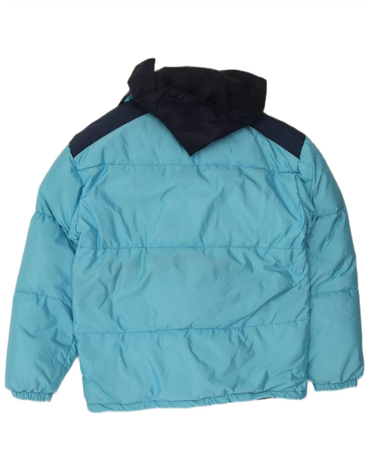 Wattierte Vintage-Jacke für Herren mit Kapuze, IT 48, mittelblaues Colourblock-Polyamid