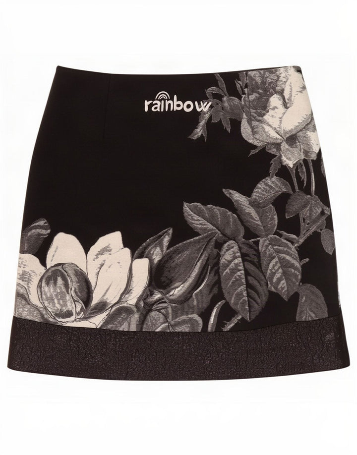 Desigual Damen Grafik-Minirock EU 40 Medium W32 Schwarz geblümtes Polyester