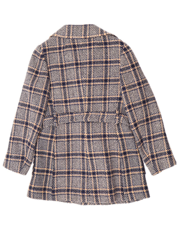 Vintage Damen Mantel UK 10 Small Navy Blue Check