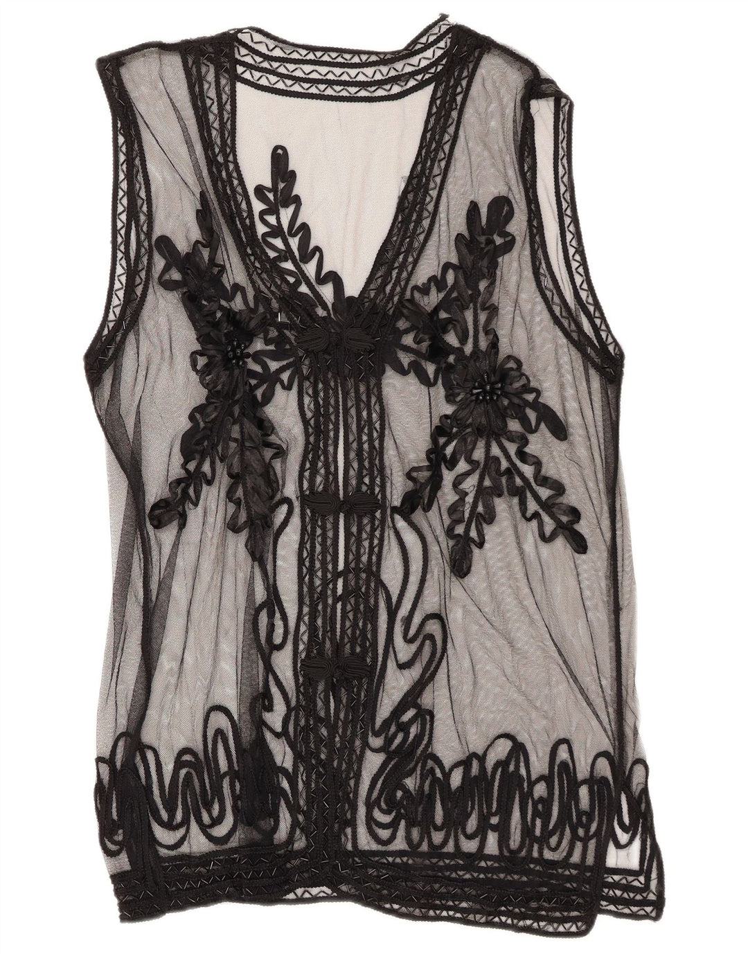 Vintage Damen Durchsichtige Hemdbluse UK 14 Mittelschwarz geblümt