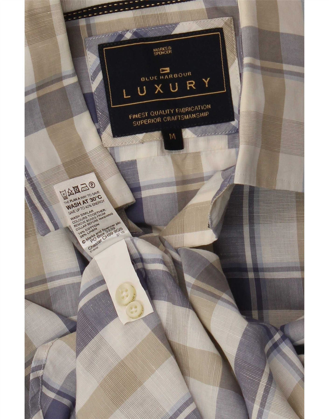 Marks & Spencer Herren-Hemd „Harbor“ aus Baumwolle, mittelgroß, mehrfarbig, kariert, Blau