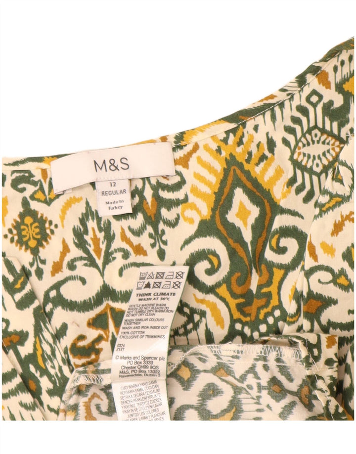 Marks & Spencer Damen Reguläres A-Linien-Kleid UK 12 Mittelgrüne Ikat-Baumwolle