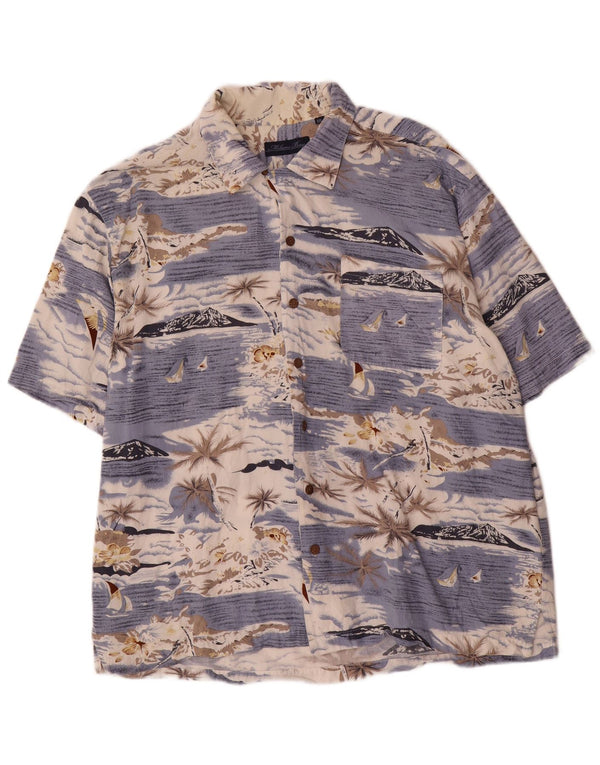 Vintage Herren Hawaii-Kurzarmshirt 2XL Blau Rayon