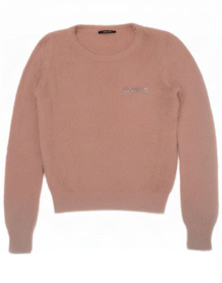 Guess Damen-Pullover mit bauchfreiem U-Boot-Ausschnitt, Gr. 12, Mittelrosa