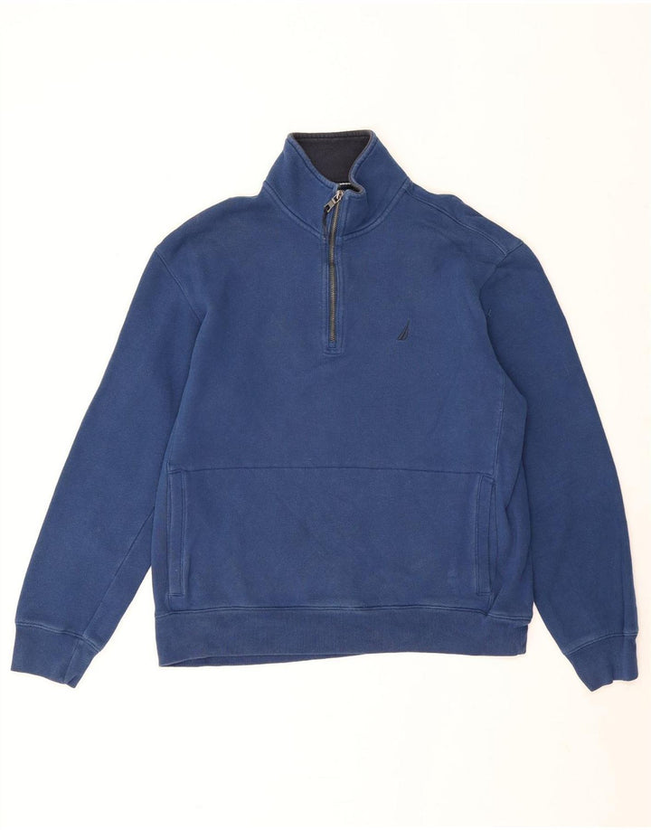 Nautica Herren-Sweatshirt mit Reißverschluss am Hals, mittlere marineblaue Baumwolle