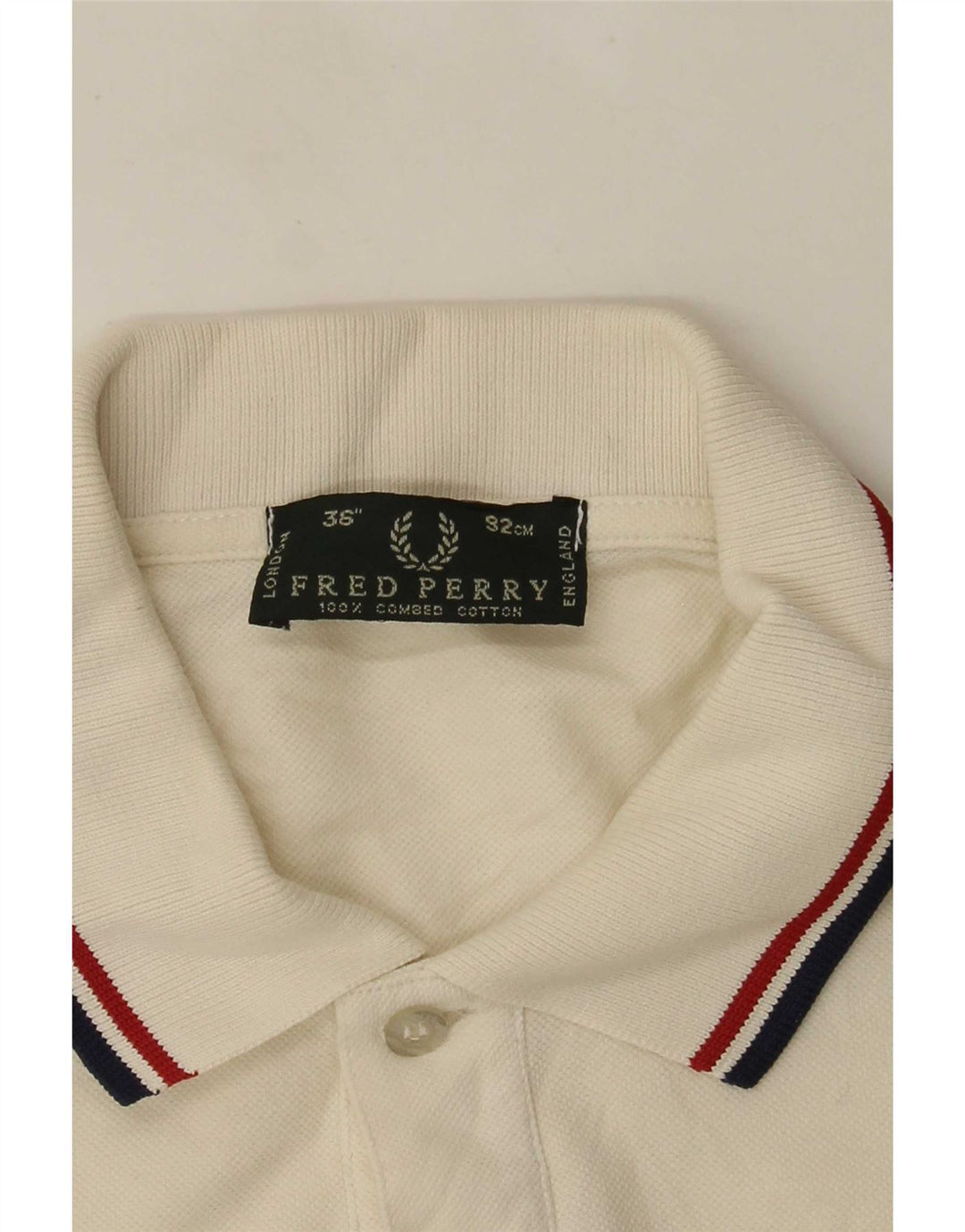 Fred Perry Herren-Langarm-Poloshirt, Größe S, cremefarbene Baumwolle