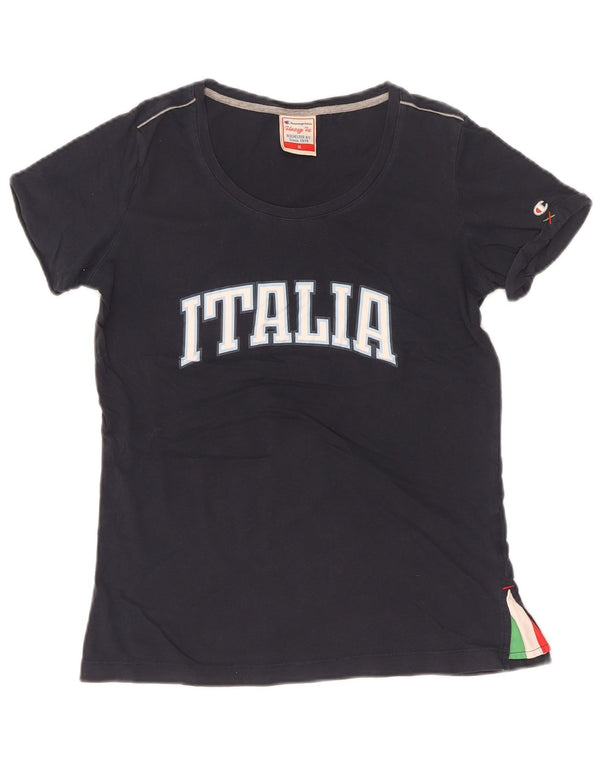 Champion Damen Italia Graphic T-Shirt Top UK 12 Medium Marineblau