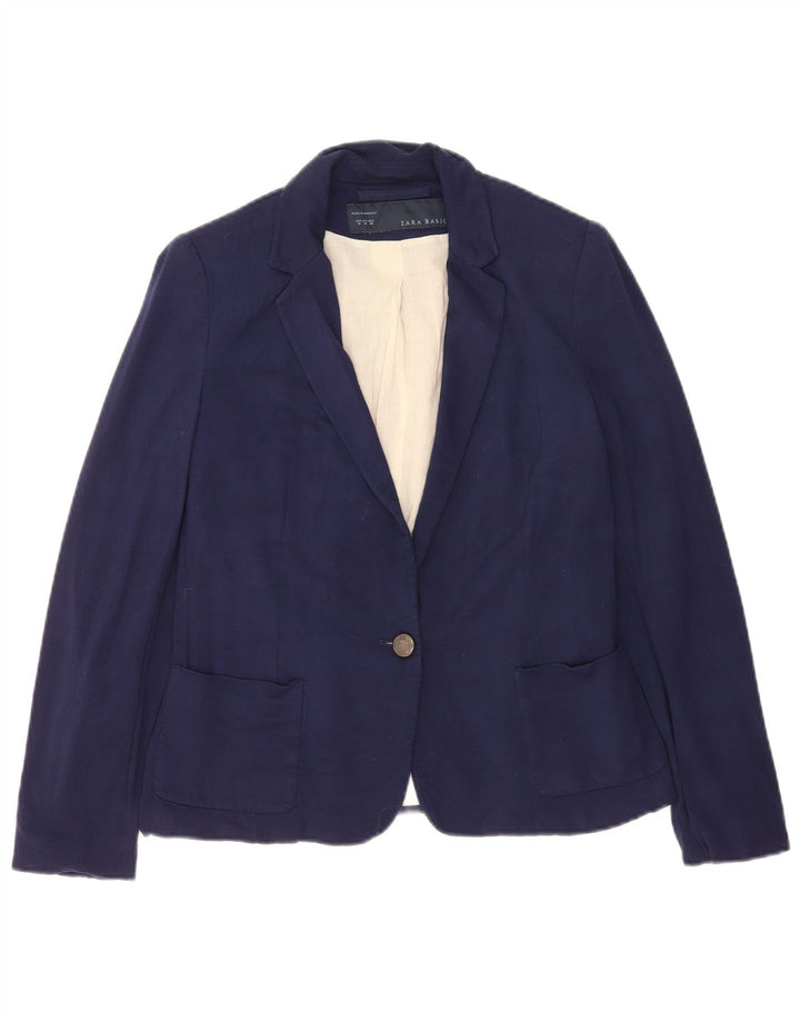 Zara Damen 1-Knopf-Blazerjacke UK 12 Mittelmarineblaue Viskose