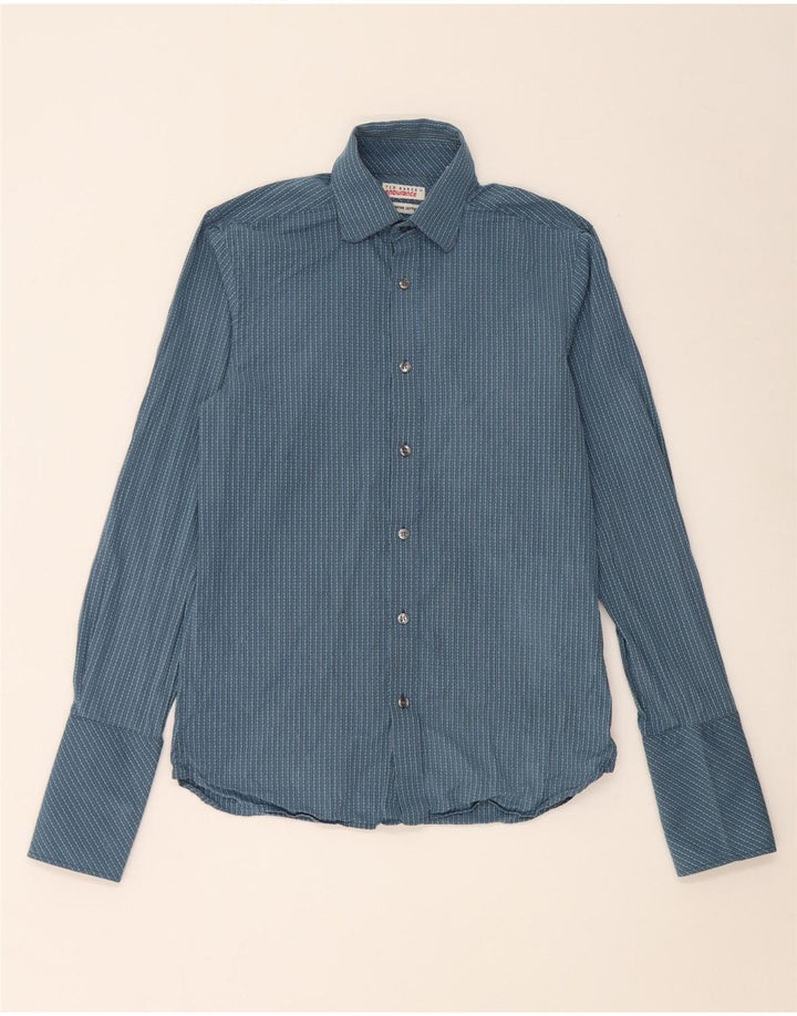Ted Baker formelles Herrenhemd, Größe 15, mittelblaue Nadelstreifen-Baumwolle