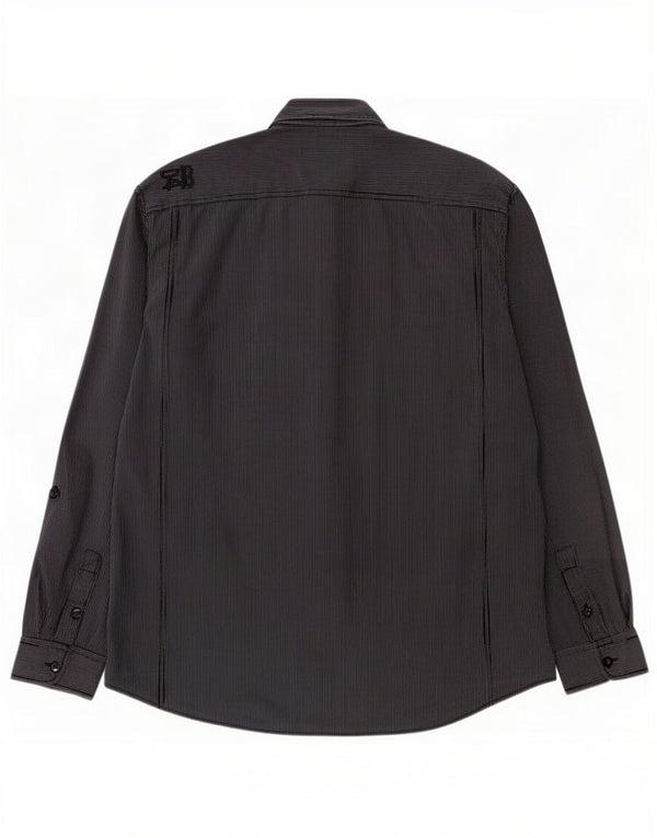 Angelo Litrico Herren-Militärhemd, Größe 45/46, 2XL, grau gestreift, Baumwolle
