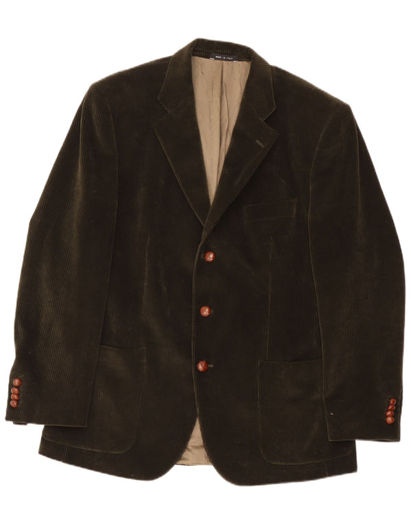 Vintage Herren 3 Knopf Cord Blazer Jacke IT 54 2XL Khaki Viskose