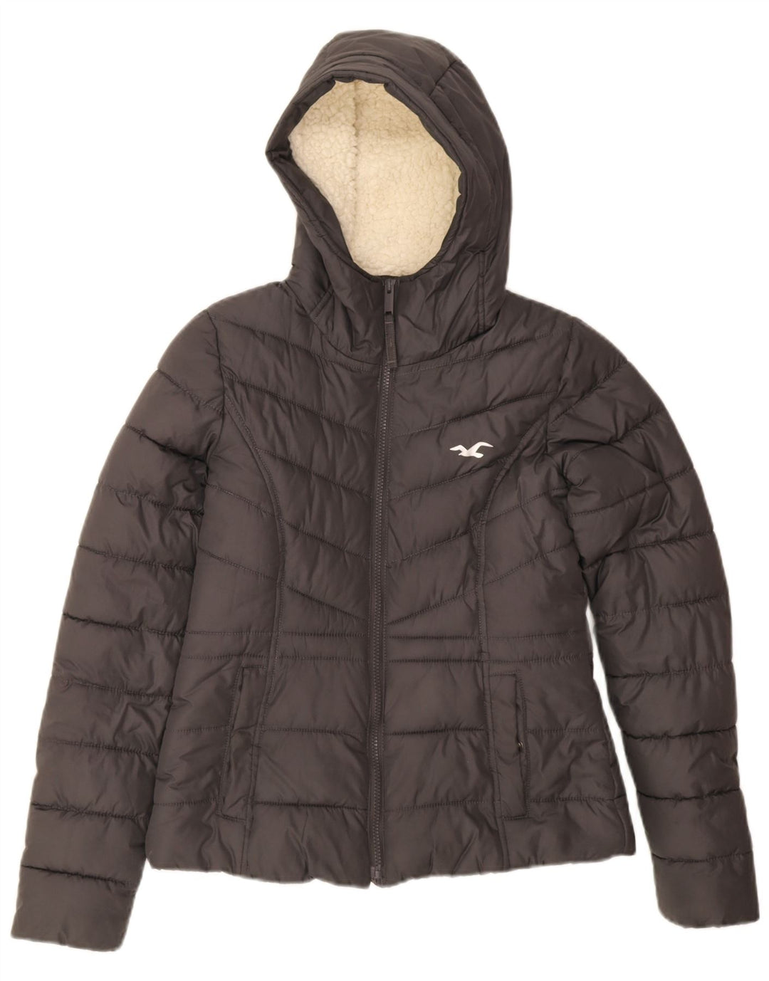 Hollister Wattierte Damenjacke mit Kapuze, UK 6, XS, Grau, Polyester