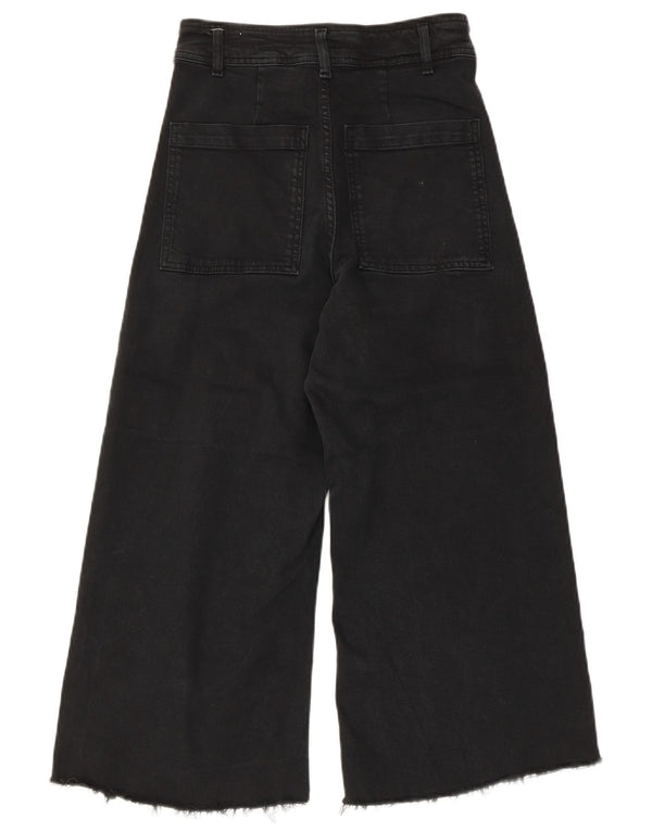 Zara Damen Capri-Jeans mit hoher Taille und weitem Bein, US 34, 2XS, W24, L22, schwarze Baumwolle