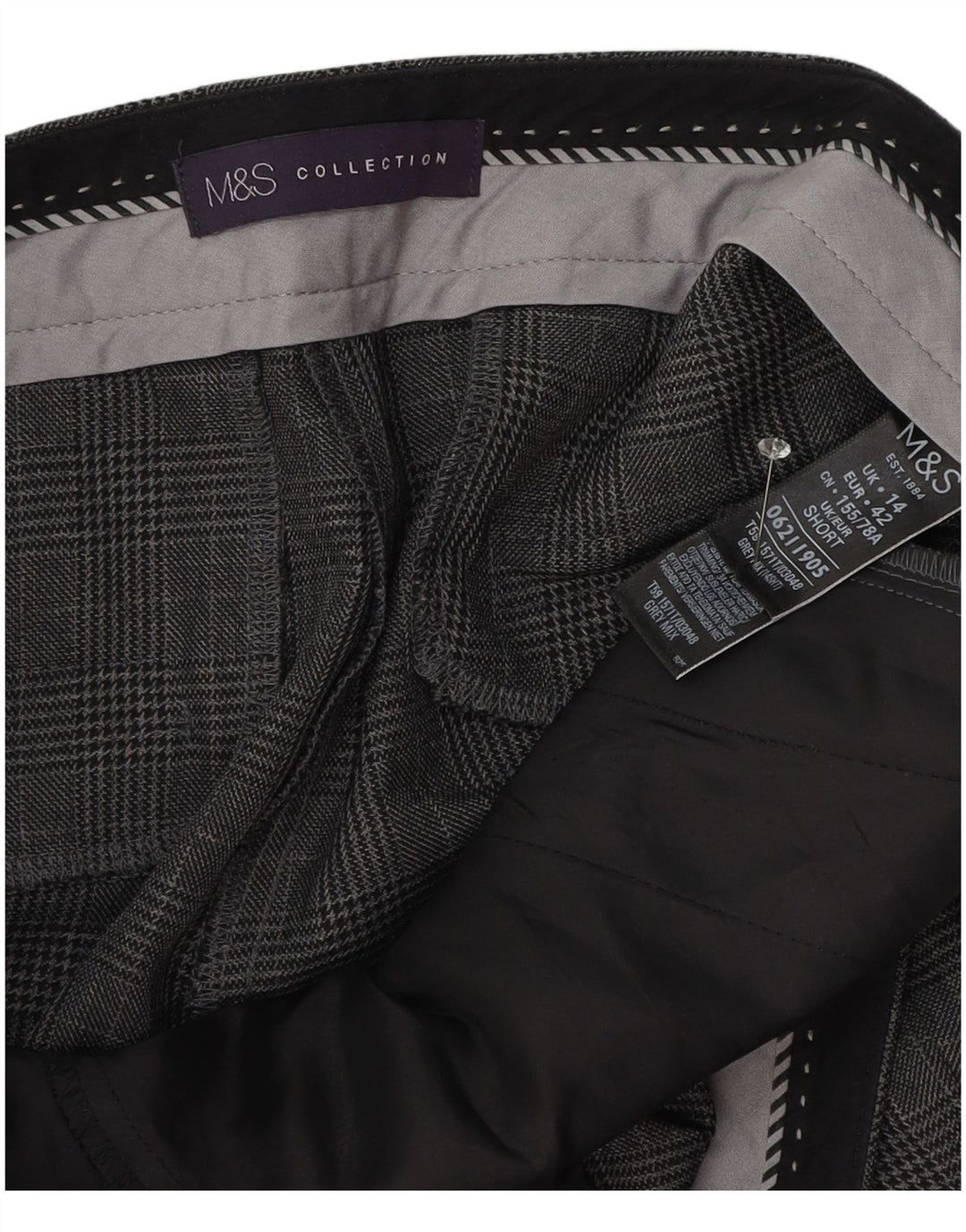 Marks & Spencer Damen-Hose, kurz geschnitten, UK 14, Größe L, W34, L25, grau kariert