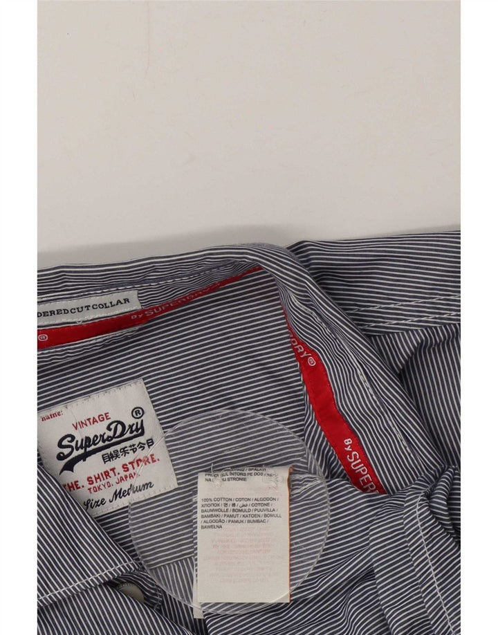 Superdry Herrenhemd Mittel Marineblau Nadelstreifen Baumwolle