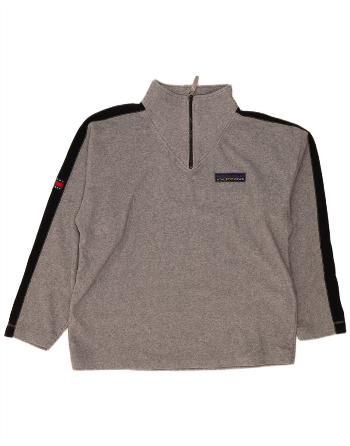 Tommy Hilfiger Herren-Fleecepullover mit Reißverschluss am Hals, 2XL, graues Farbblock-Polyester