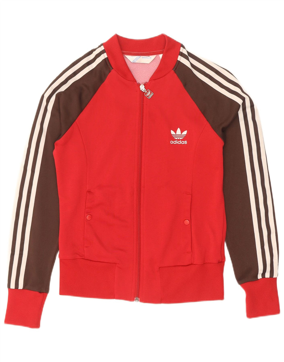 Adidas Damen Trainingsanzug Top Jacke IT 38 XS Rot Colourblock Polyamid