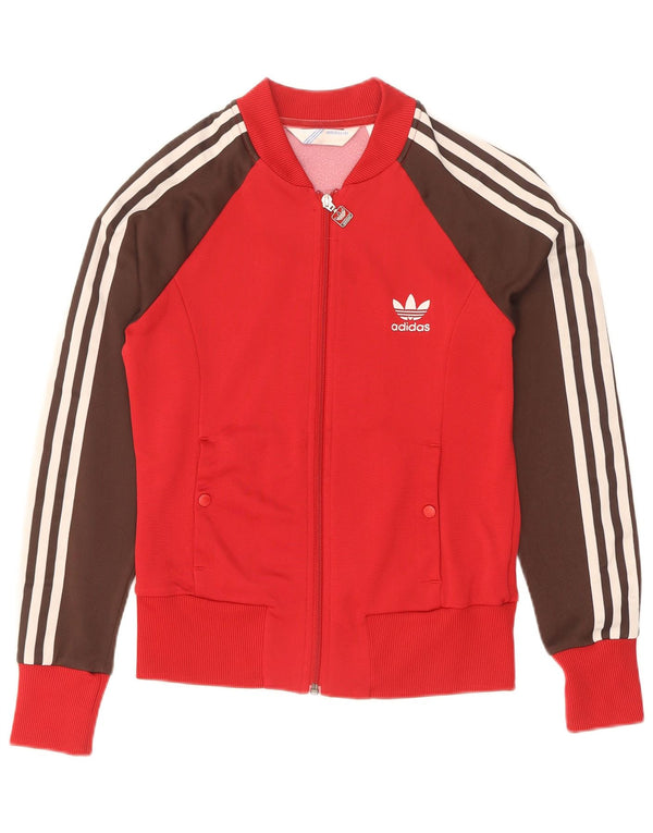 Adidas Damen Trainingsanzug Top Jacke IT 38 XS Rot Colourblock Polyamid