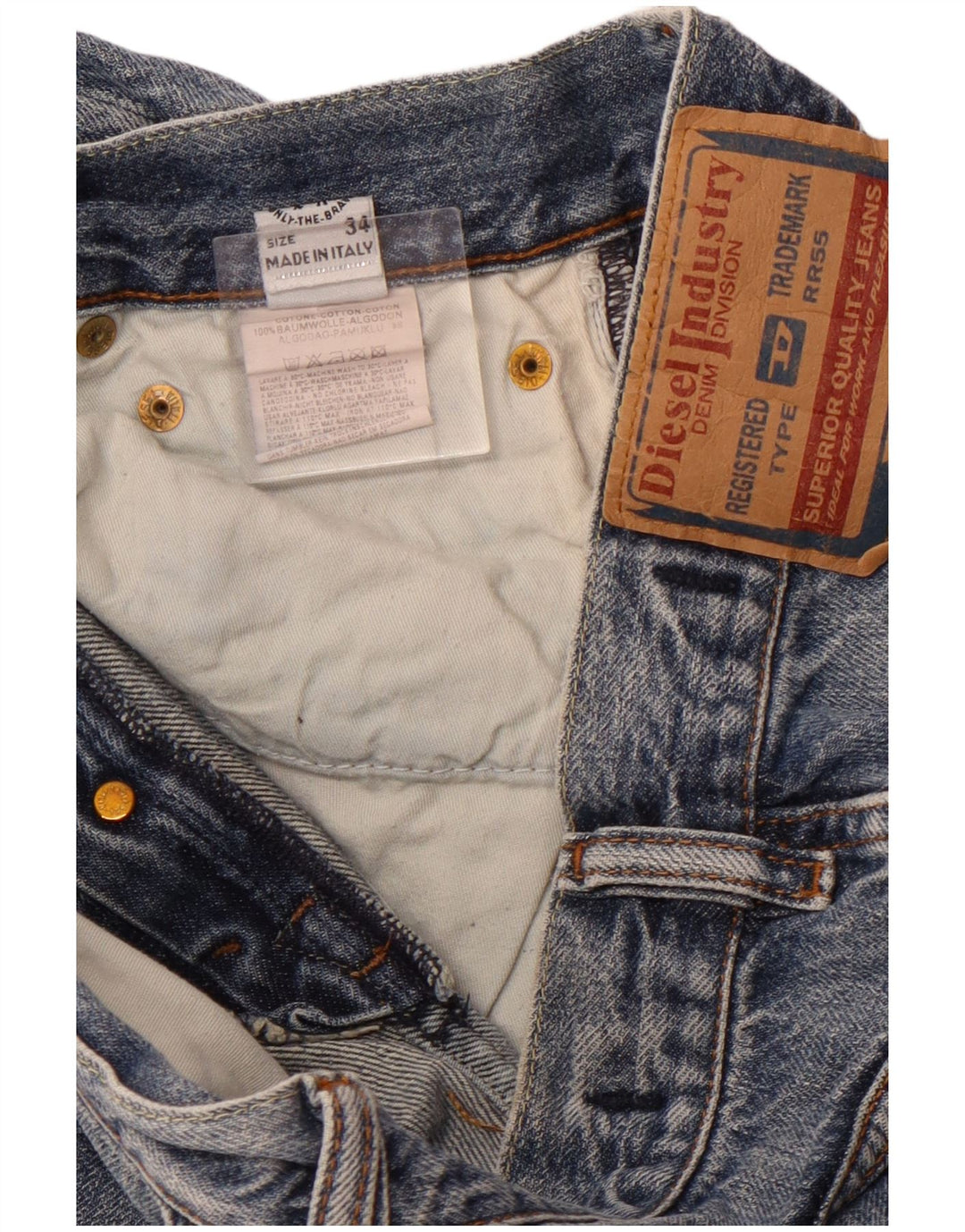 DIESEL Herren Straight Jeans W34 L31 Blaue Baumwolle