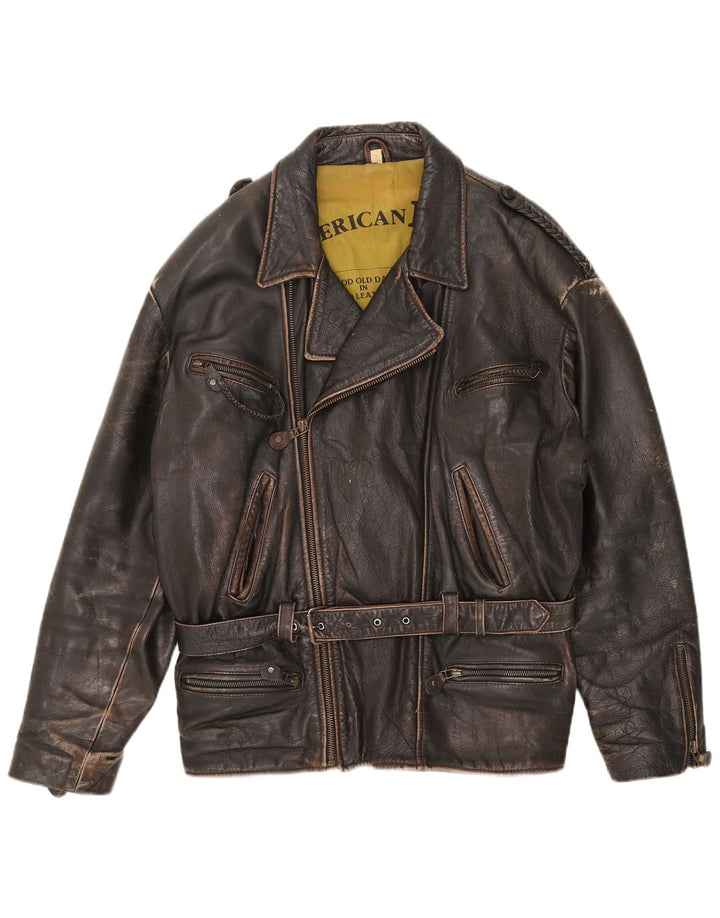 American Basics Herren-Leder-Bikerjacke, Größe 40, Braun