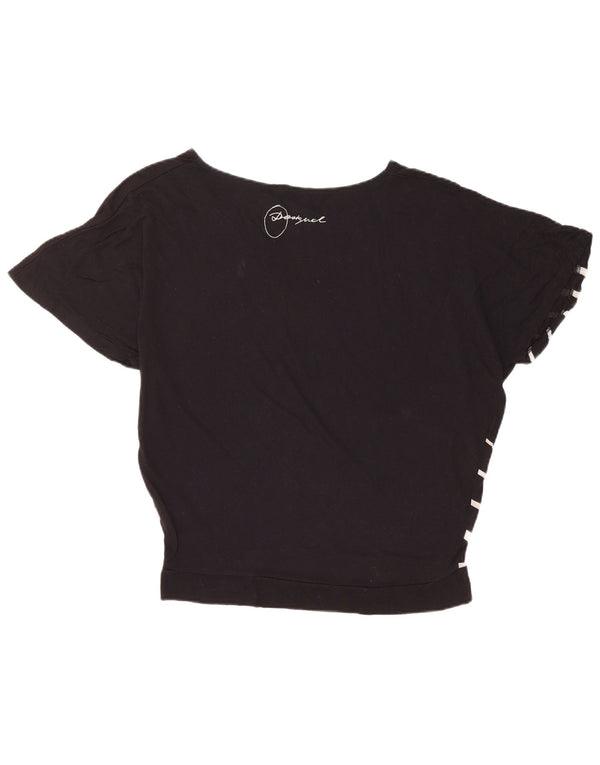 DESIGUAL Damen Übergroßes Grafik-T-Shirt-Oberteil UK 14 Mittelschwarz geblümt