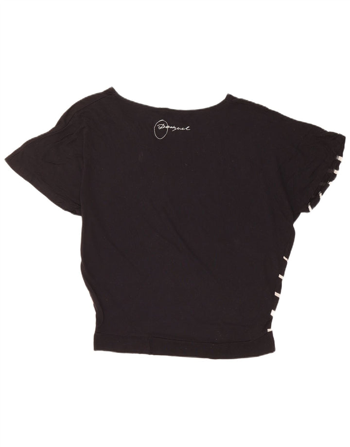 DESIGUAL Damen Übergroßes Grafik-T-Shirt-Oberteil UK 14 Mittelschwarz geblümt
