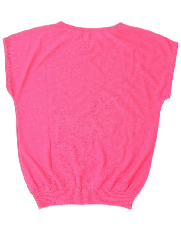 Vintage Damen Kurzarm-Pullover mit U-Boot-Ausschnitt, UK 16, Größe L, Rosa