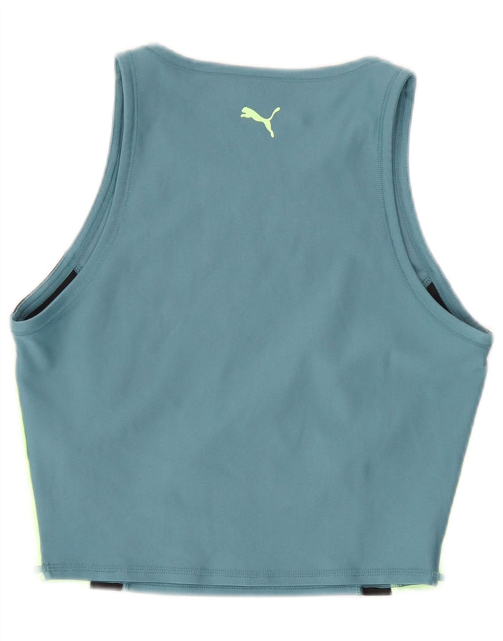 Puma Womens Crop Graphic Vest Top UK 10 Small Blue Colourblock Polyester
