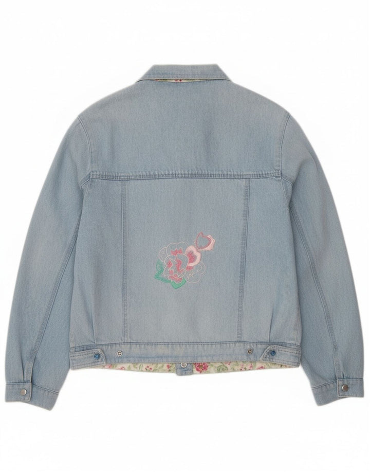 Vintage Damen Grafische Jeansjacke IT 44 Mittelblau geblümt