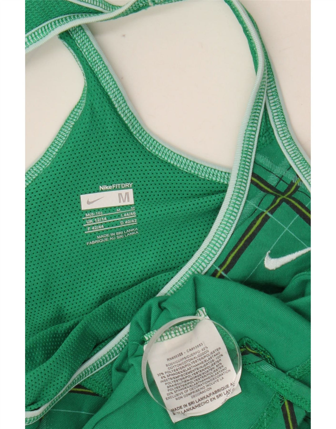 NIKE Damen-Trägershirt UK 12/14 Mittelgrüne Argyle/Diamant-Baumwolle