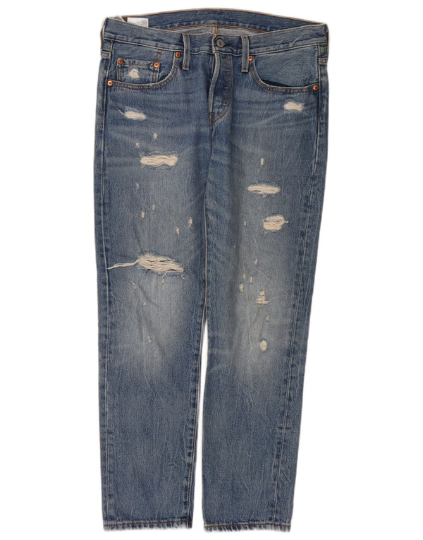 Levi's Damen 501 Distressed Straight Jeans W29 L28 Blaue Baumwolle