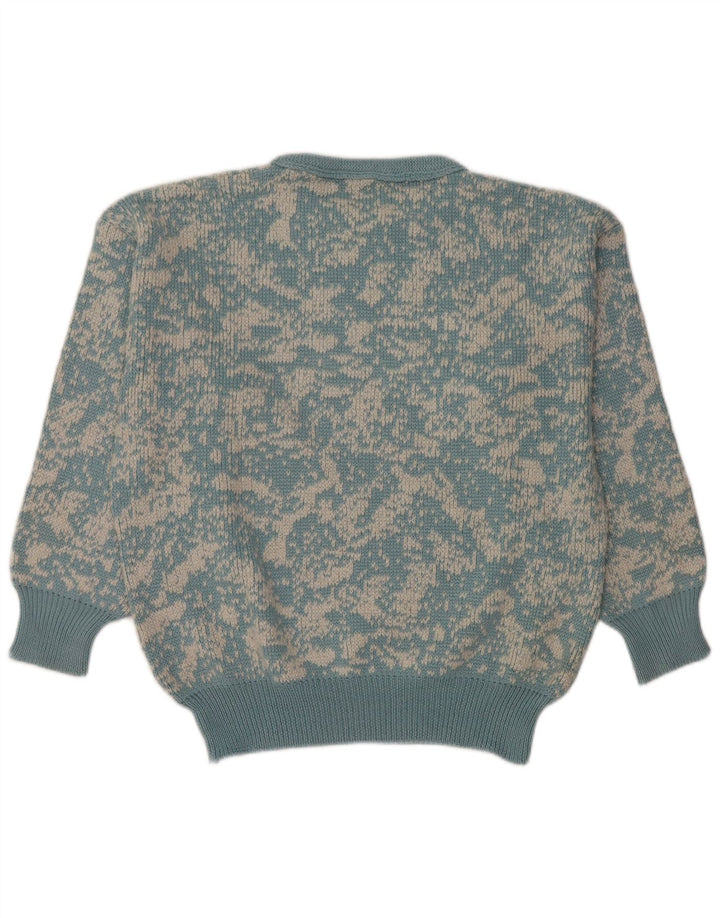 Vintage Damen Pullover mit abstraktem Muster und Rundhalsausschnitt, Gr. 16, Groß, Blau