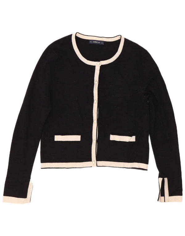 Zara Damen Crop Cardigan Pullover UK 10 Small Schwarz Colourblock