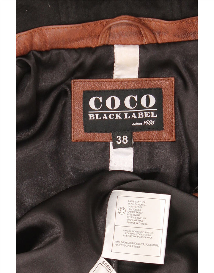 Vintage Damen-Bikerjacke mit Kapuze, EU 38, mittelbraun, Farbblock