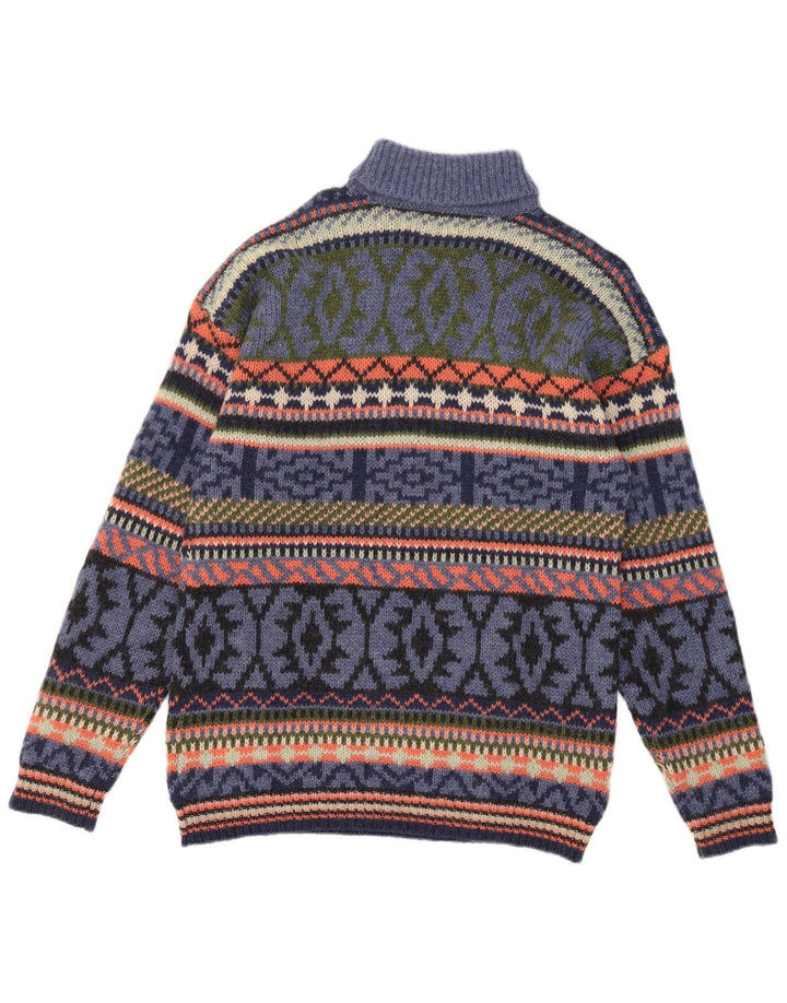 S. Moritz Rollkragenpullover für Herren, groß, blaue Fair-Isle-Wolle