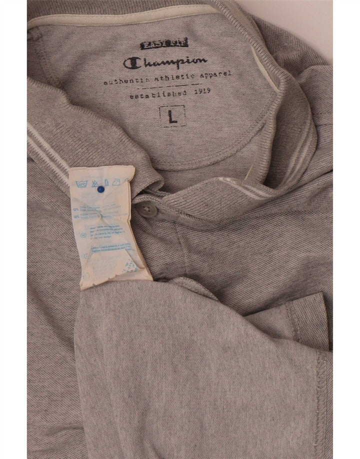 Champion Herren-Langarm-Poloshirt, große graue Baumwolle