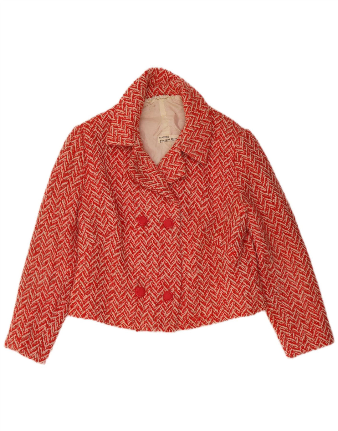 Vintage Damen Crop Zweireiher Blazer Jacke UK 12 Medium Red Chevron
