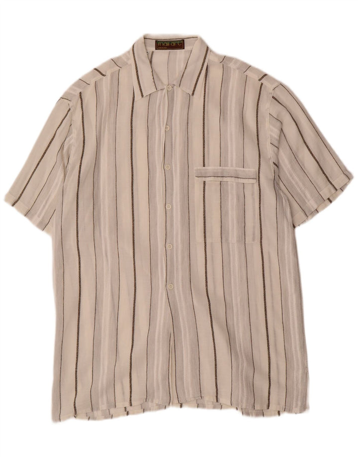 Vintage Herren Kurzarmhemd Medium Off White gestreift