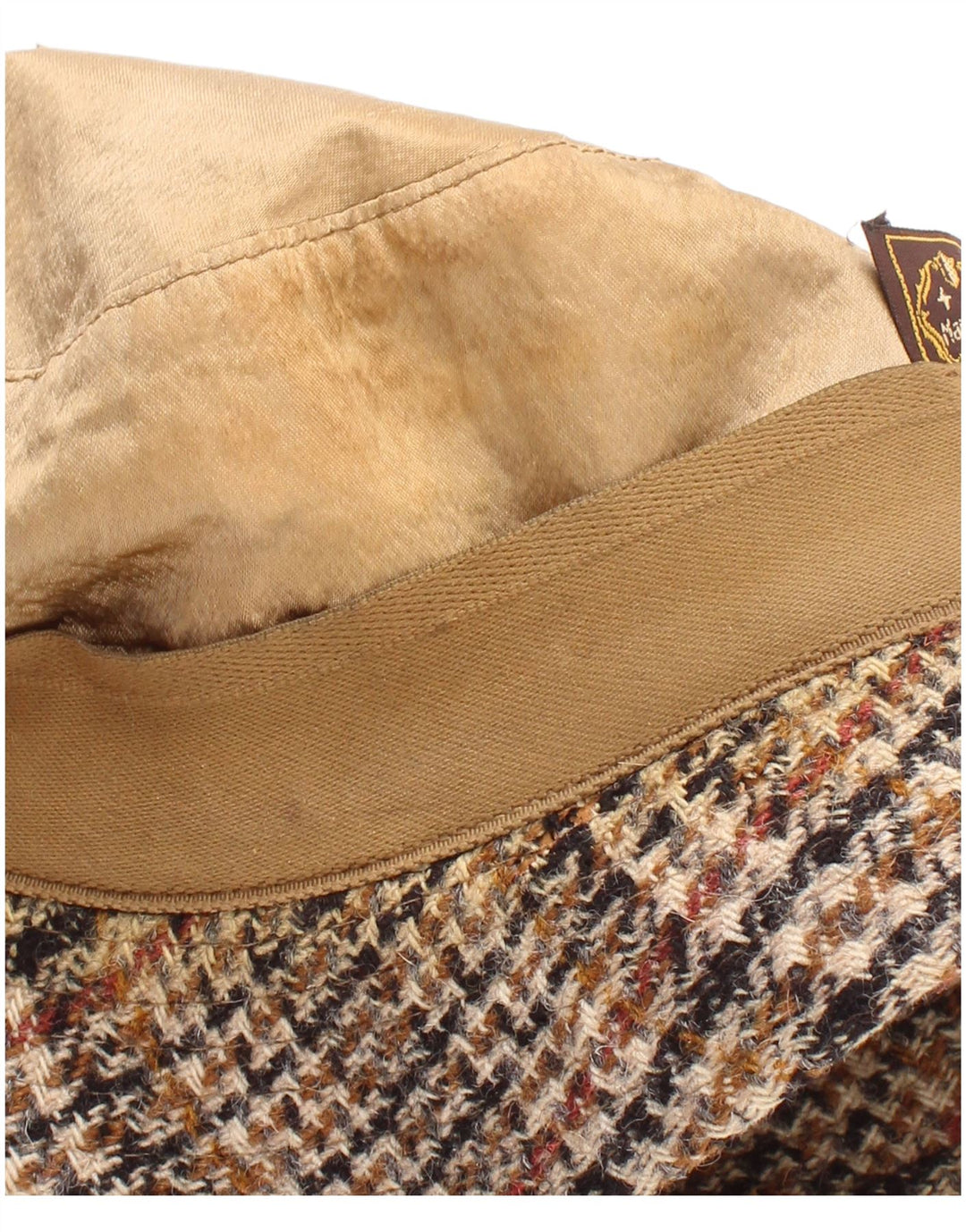 Vintage Herren Fischerhut, groß, beige, Hahnentrittmuster, klassisch