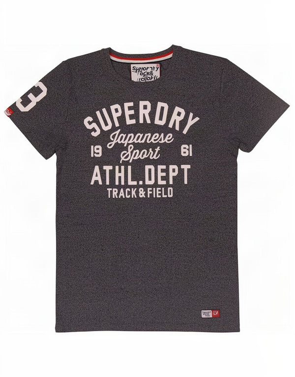 Superdry Herren Grafik-T-Shirt-Oberteil aus mittelgrau gesprenkelter Baumwolle