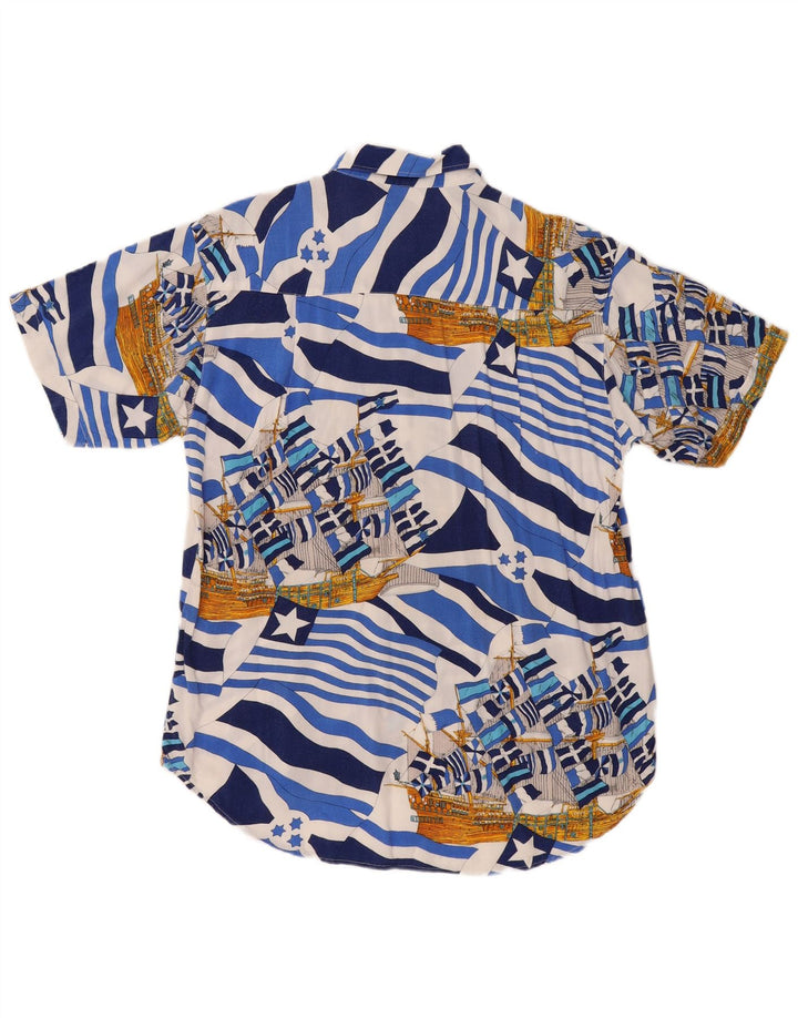 Harrison & Son Herren-Kurzarmhemd mit abstraktem Muster, groß, blaue Viskose