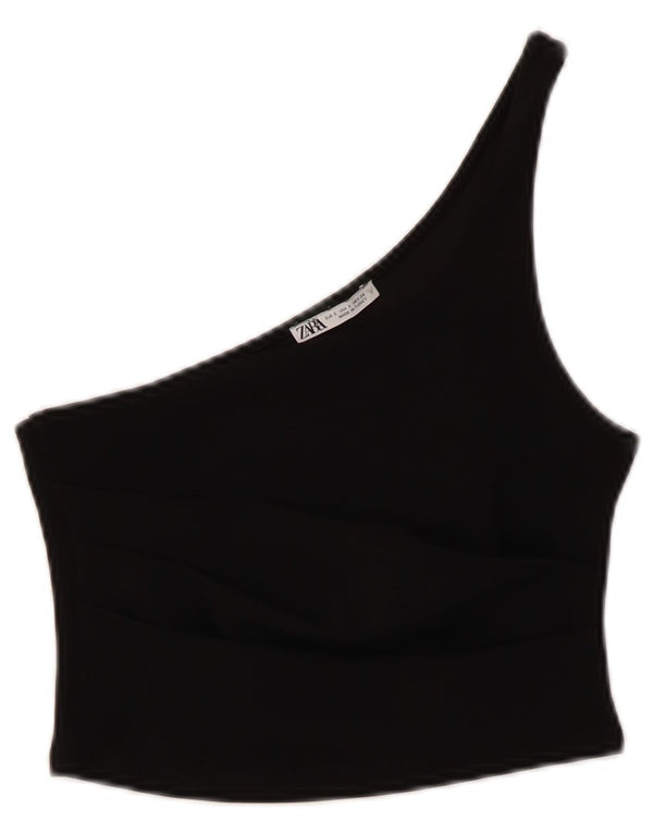 Zara Damen Crop One Shoulder Top UK 8 Small Schwarz Polyester