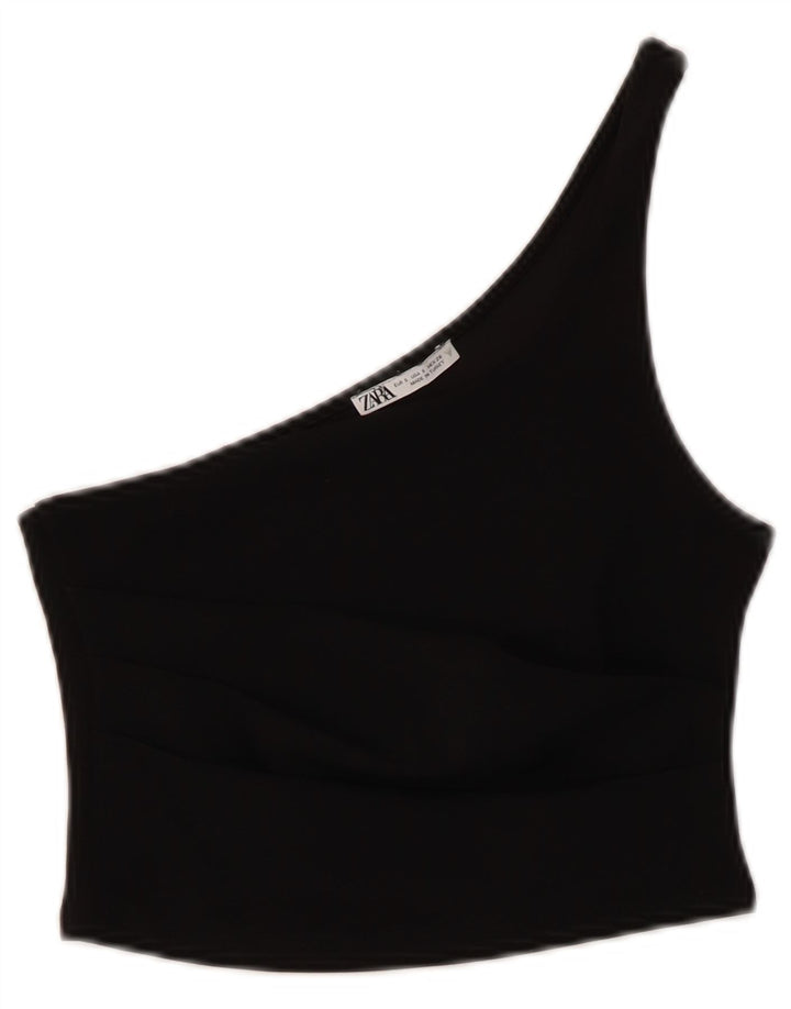 Zara Damen Crop One Shoulder Top UK 8 Small Schwarz Polyester