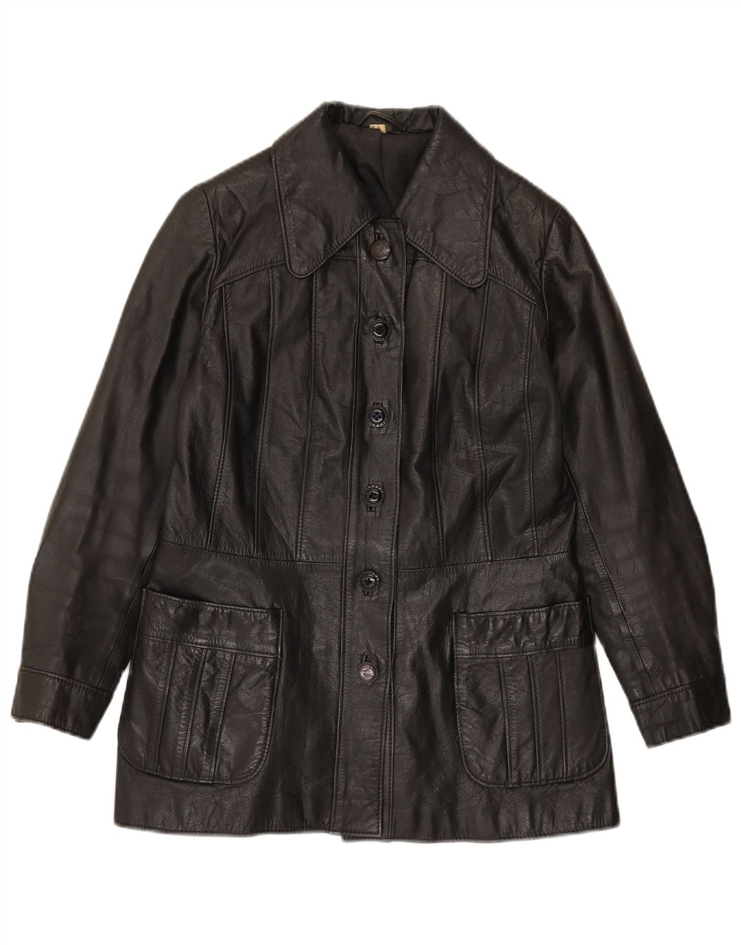 VINTAGE Womens Leather Jacket IT 44 Medium Black Leather