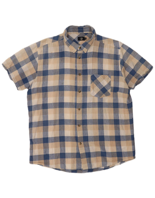 Dack's Herren Kurzarmhemd XL Beige Gingham Leinen